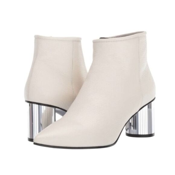 Pedro Garcia Berta White Leather Mirror Block Heel Booties Size 36.5 Pointed Toe - Picture 1 of 14